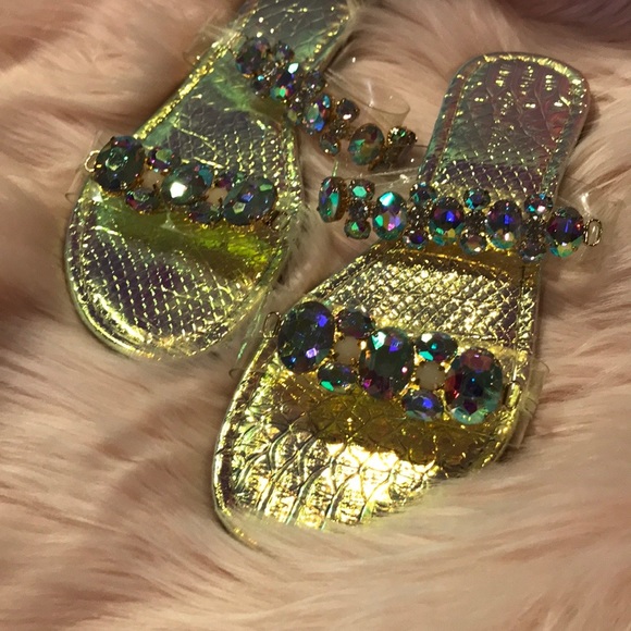 Gold Rhinestone Sandals - Picture 7 of 8